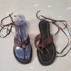 Michael Kors Brown Braided Leather Sandals